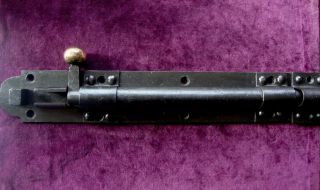 Very Large Riveted Iron And Brass Circa 1900 Security Door Bolt And Keep