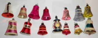 Assorted Antique / Vintage Bell Shaped Glass Christmas Ornaments Look