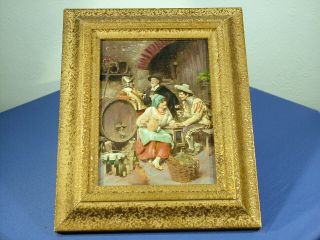 Antique Framed Italian Oil On Wood Panel Painting 1900 