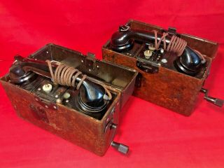 Ww2 Matching Set German 1940 & 1943 Field Phones W/ Bakelite Cases Antique Dated