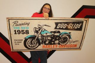 Large Harley Davidson Motorcycle The 1958 Duo - Glide Gas Oil 48 " Metal Sign