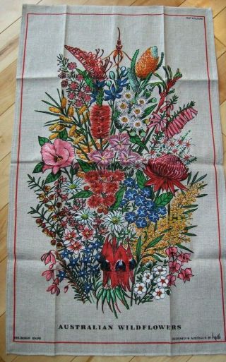 Vintage Kitchen/tea Towel Linen Australian Wildflowers By Heil