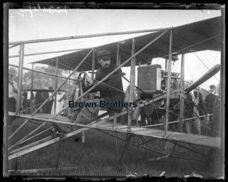 1909 Early Aviation Pioneer Glenn Curtiss In Plane Cockpit Glass Photo Negative