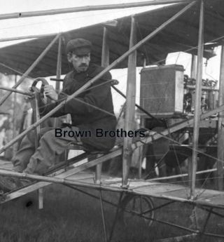 1909 Early Aviation Pioneer Glenn Curtiss in Plane Cockpit Glass Photo Negative 2