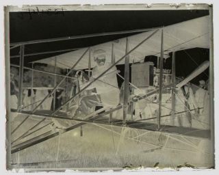 1909 Early Aviation Pioneer Glenn Curtiss in Plane Cockpit Glass Photo Negative 3