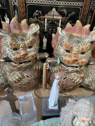 Vintage Pair Chinese Foo Dogs,  Guardian Lions 10 "