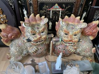 Vintage Pair Chinese Foo Dogs,  Guardian Lions 10 