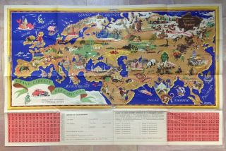 Europe Asia By Jannot (jan - Loup) 1956 Antique Large Pictorial Map