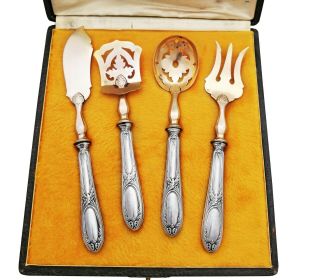 Boxed French Silver & Gilt - Metal 4pc Hors D 