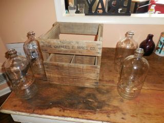 Antique Charles E.  Hires Co C1910 Crate W Purock X4 Water Bottles Case