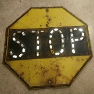 Large Vintage Yellow And Black Stop Sign 24”x24” Transportation Road Sign