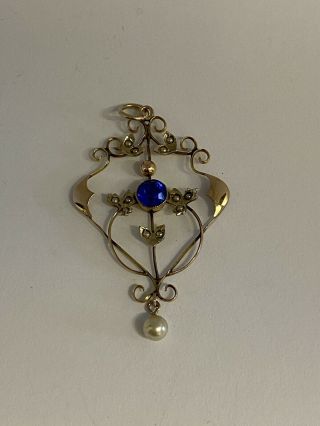 Antique Victorian 9ct Seed Pearl And Paste Pendant