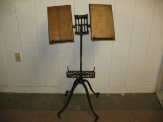 Antique Cast Iron Oak Music Book Bible Stand Dictionary Music Holder Circa 1890