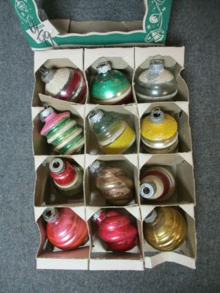 12 - Vintage Shiny Brite Glass Christmas Tree Ornaments 2 " Assorted Shapes