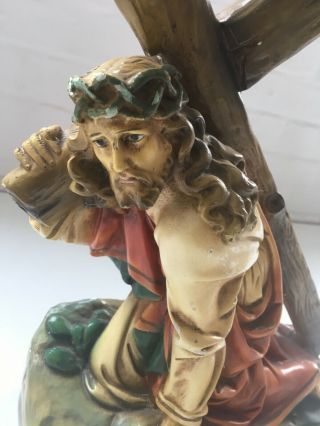 Antique Signed 19the Jesus Christ Statue Carrying Cross Crucifix Plaster 844 4
