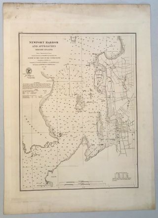 1864 Us Coast Survey Chart Map Newport Harbor Rhode Island Ad Bache 22 X 16