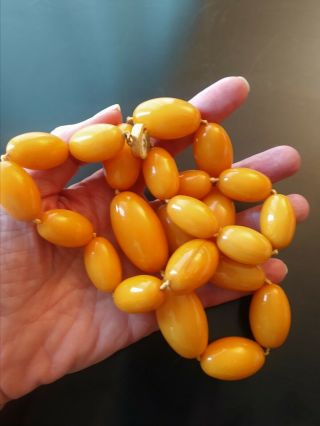 Antique Chinese Tibetan Butterscotch Oval Amber Bead Necklace 144 G