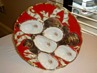 Antique Haviland Bright Red Turkey Oyster Plate/dish