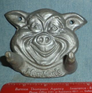 Vintage Moormans Feed Seed Promotional Advertising Aluminum Pig Wall Hook Hanger