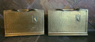 Antique Roycroft Arts & Crafts Hand Hammered Brass With Peacock Bookends Pair