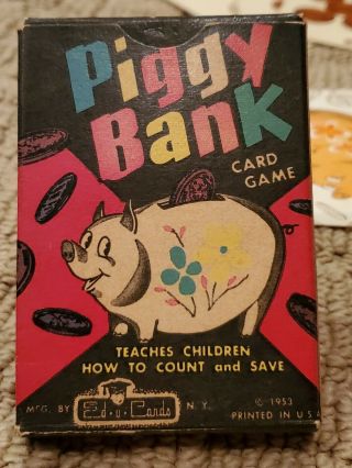 Rare Vintage Piggy Bank Card Game 1953 Ed U Cards Great Shape