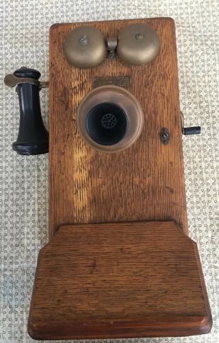 Antique Western Electric 1317cr Crank Wall Phone Oak Case Pat Date 1913