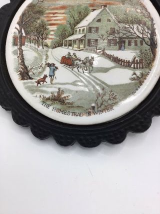 Vintage Trivet Cast Iron Currier And Ives Homestead In Winter Japan 7.  75”x 4.  50 3