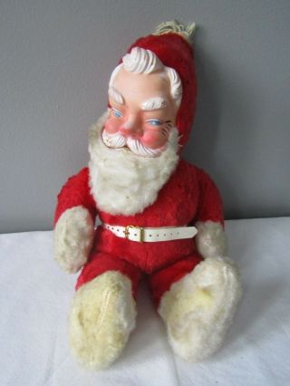 Vintage Rubber Face Plush Musical Santa Claus Christmas Doll 13 "