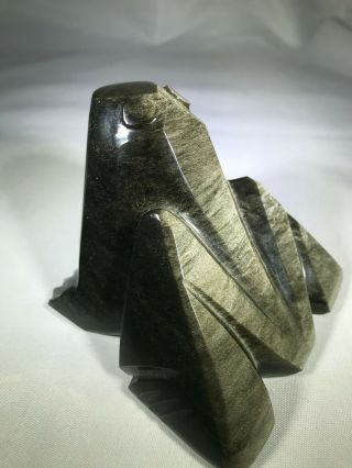 Vintage Black Obsidian Carved Polished Sculpture Frog & Toad