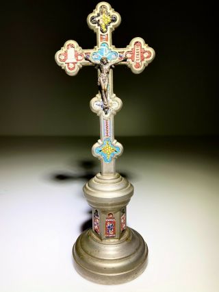 Exquisite Antique Italian Micro Mosaic Crucifix / Cross 19th C.  Roma 7.  25 " H