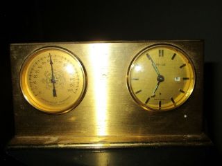 Vintage Relide Brass Desk Clock Thermometer Combo With Alarm Made In France