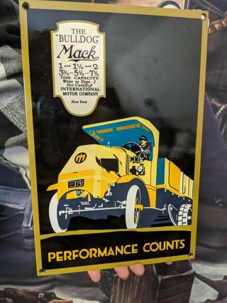 Old Vintage Mack Trucks Porcelain Gasoline Heavy Metal Sign Bulldog Diesel Truck