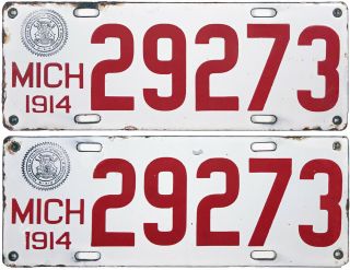 1914 Michigan Porcelain License Plate Pair (gibby Choice)