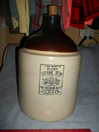 1895 - 1910 Whiskey Jug 2 Gal Sylvan Glen Jacksonville Fl Pottery Stoneware