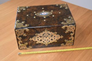 Antique Victorian Jewellery / Sewing Box With Quality Brass Decoration