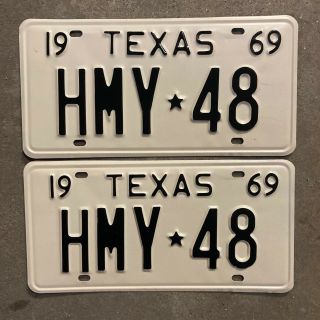 1969 Texas License Plate Pair Hmy 48 Yom Dmv Clear Ford Chevy Dodge