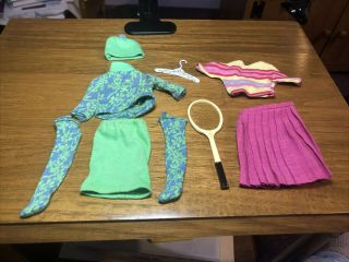 2 Vintage 1965 Barbie Francie Outfits With Tennis Racket