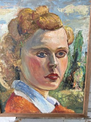 Antique Expressionist Oil Painting German? Portrait Of A Woman Thick Palette