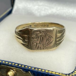 Vintage Antique Art Deco 1939 9ct Solid Gold Signet Ring Monogrammed Size U