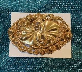 Vintage Victorian Revival Brass Oval Brooch/sash,  Large,  Floral Pin