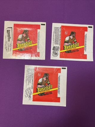 1978 Topps Baseball Card Wax Wrappers.  Set Of 3 Different Vintage Ex - Nrmt