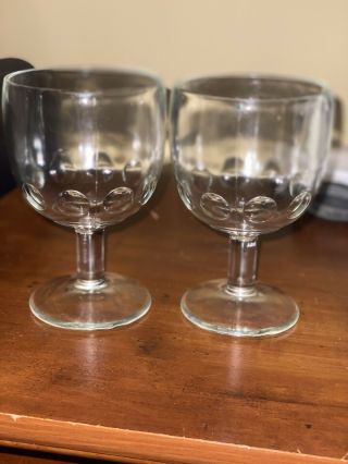 Set Of 2 Vintage Large Clear Glass Goblets W/ Thumbprint