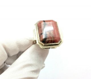Antique Art Deco 830 Silver Large Natural Rhodochrosite Stone Ring Size – T