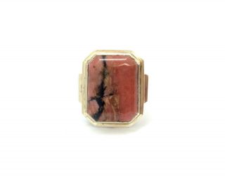 Antique Art Deco 830 Silver Large Natural Rhodochrosite Stone Ring Size – T 2