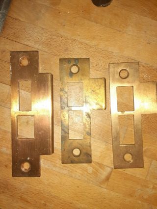 3 Vintage Brass Plates Steel Door Jamb Mortise Lock Strike Plates