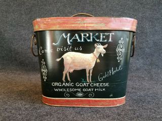 Metal Farmers Market Vintage Rustic Look Covered Bucket With Goat Decoration 2