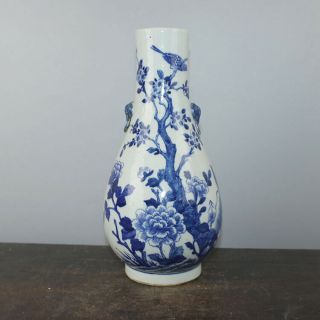 Chinese Antique Qing Dynasty Blue&white Porcelain Flowers Bird Vase