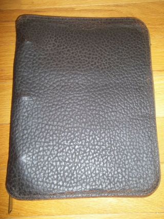 Vintage 1935 Pebbled Leather Zippered 3 - Ring Portfolio Notebook Pockets 13 " X11 "