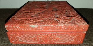 Antique Chinese Carved Wooden Cinnabar Red Box