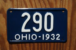 1932 Ohio License Plate Low 3 Digit 290